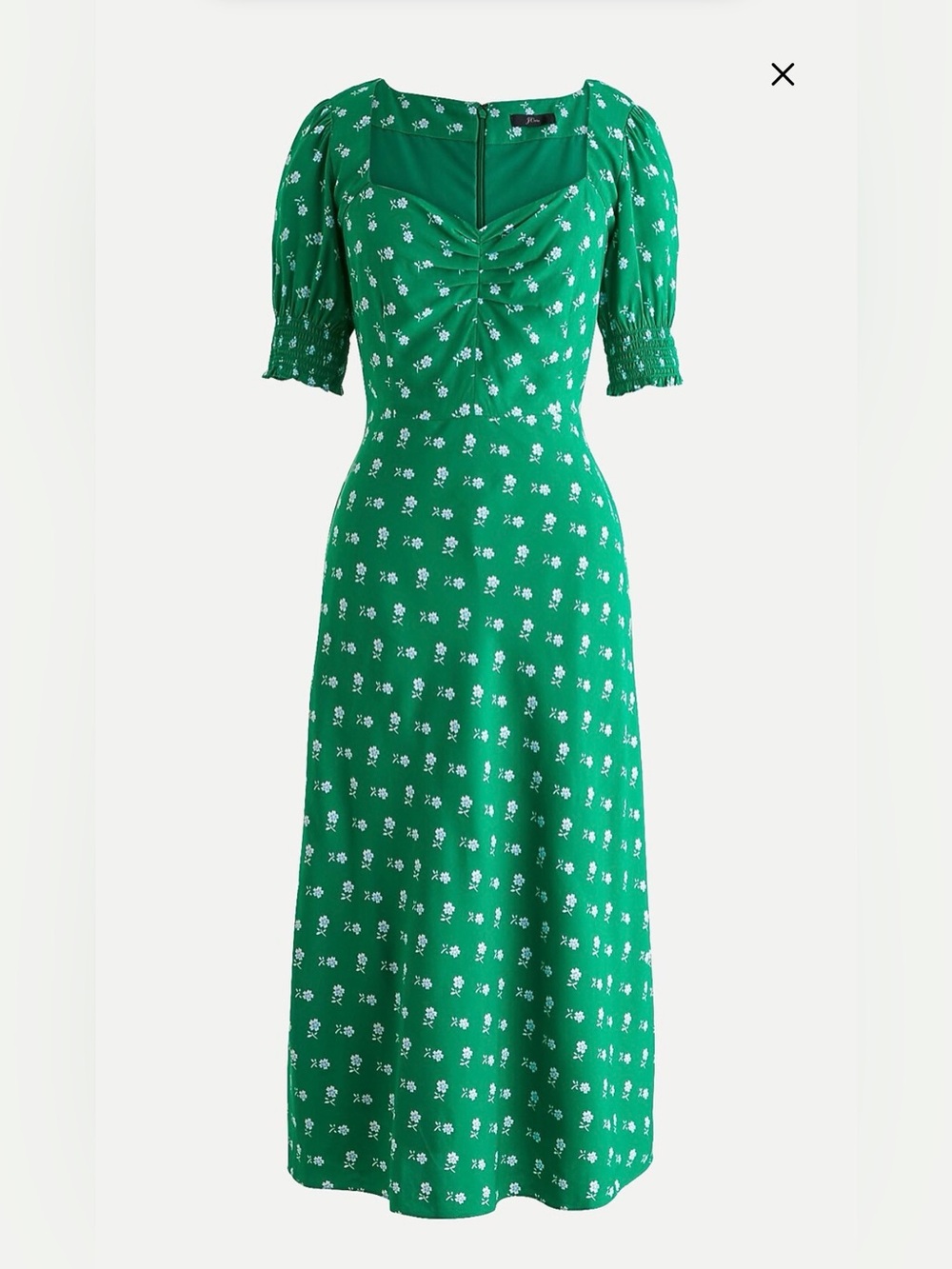 J Crew-Puff Sleeve-Midi Dress-Bandana Flower Print-Green-Cottagecore-6